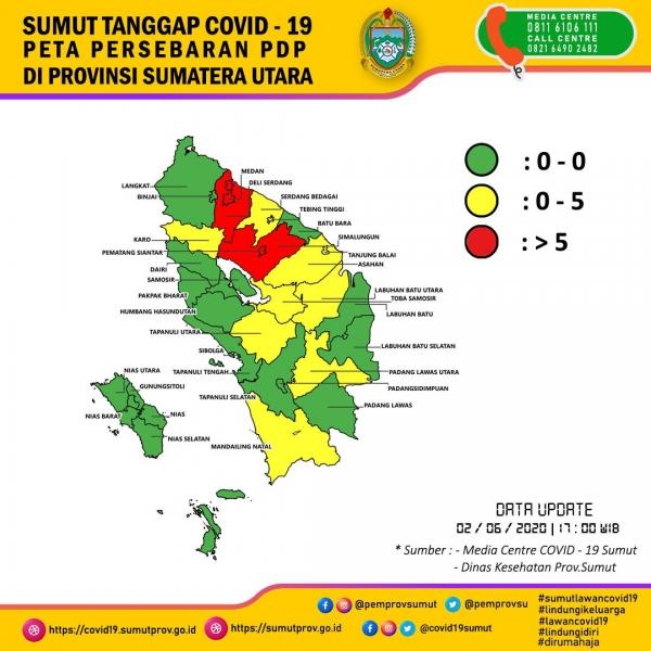Peta Persebaran PDP di Provinsi Sumatera Utara 2 Juni 2020 
